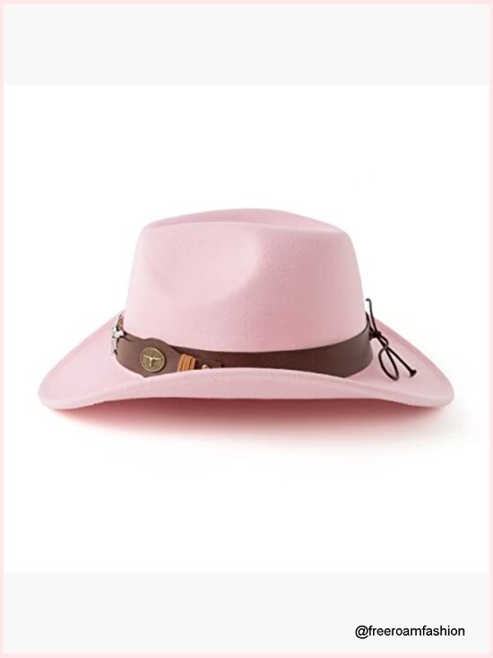 Womens Western Cowboy Cowgirl Hat with Wide Belt Brim main image 4